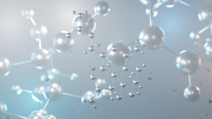saxitoxin molecular structure, 3d model molecule, neurotoxin structural chemical formula view from a microscope