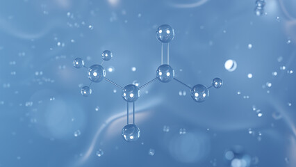 pyruvic acid molecular structure, 3d model molecule, alpha-keto acid structural chemical formula view from a microscope