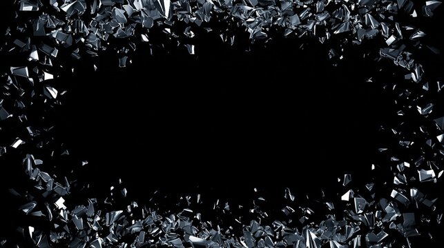 epilogue. Shattered frame border with fragments dispersing on dark background, breaking constraints concept. wellbeing guides.
