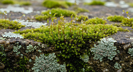 Macro Detail of Moss and Lichen on Natural Stone