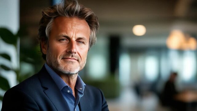 Confident Portrait: A distinguished executive projects an aura of expertise and confidence, his gaze direct and compelling. The soft lighting casts a flattering glow.