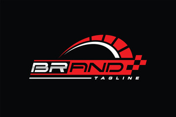 speedometer racing flag text logo