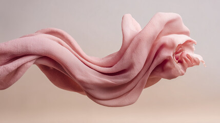 Floating pink fabric form in the air — artistic element for fabric and fashion advertising.