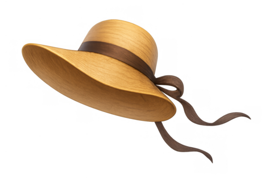 Straw hat styling a wide brim and brown ribbon, presenting summer fashion and sun protection. Transparent background