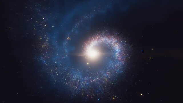 Witness the stunning visuals of a galaxy in motion, showcasing its spiral arms filled with bright stars and cosmic dust. This mesmerizing cosmic display highlights the mysteries of space