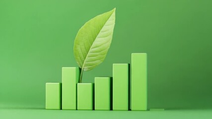 Green Growth: A striking visual representation of environmental sustainability and economic growth, featuring a vibrant green leaf atop a rising bar graph.