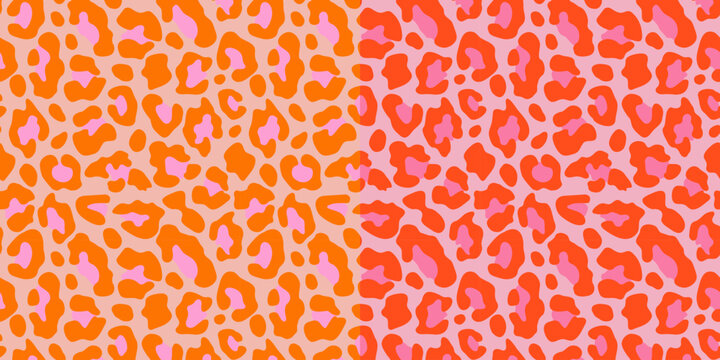 Vibrant seamless leopard pattern in warm orange and pink tones. Trendy abstract animal print for fashion, textile, branding and modern design.
