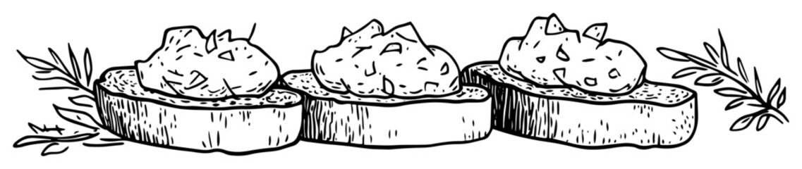 bruschetta with spread hand drawn doodle sketch vector black shape