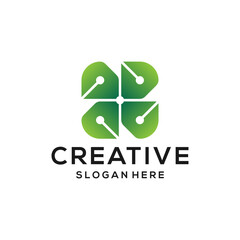 leaf tech logo design vector