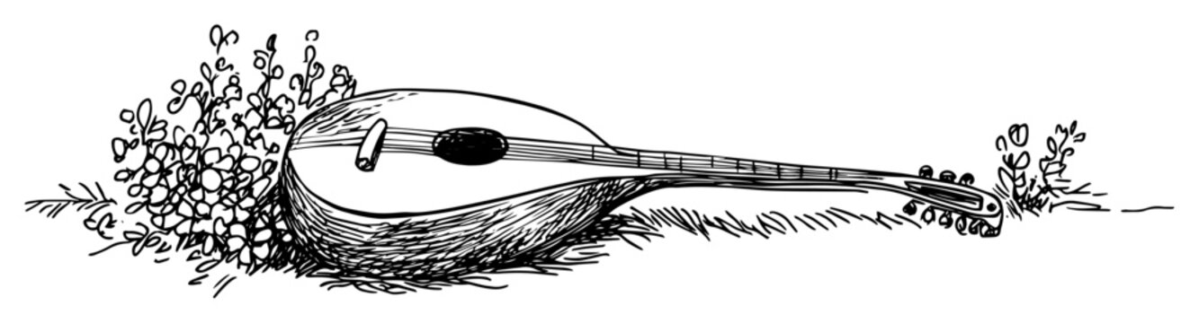 arabic lute oud instrument hand drawn black and white doodle vector sketch shape