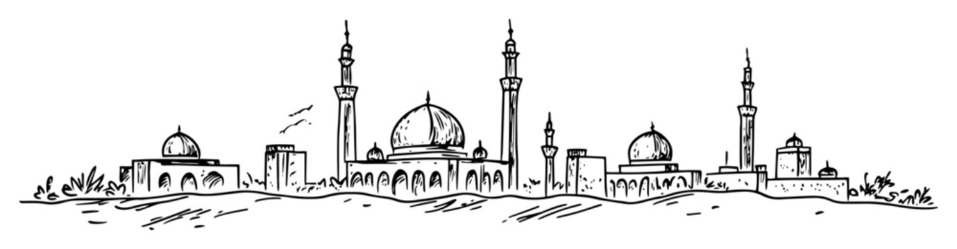 islamic mosque silhouette hand drawn in outline doodle vector sketch shape