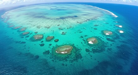 Obraz premium Aerial view captures the intricate structure of a tropical coral reef system in clear blue ocean water