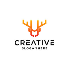 tech deer antlers logo design vector icon illustration