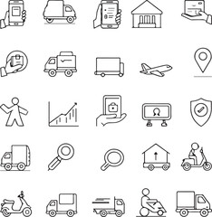 Delivery and logistics icons set for shipping and transportation services