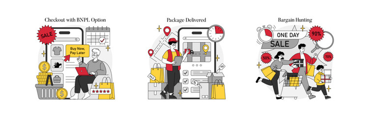 Shopping Experience and Delivery Vector Illustration
