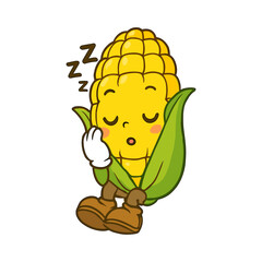 Cartoon corn mascot takes a peaceful slumber