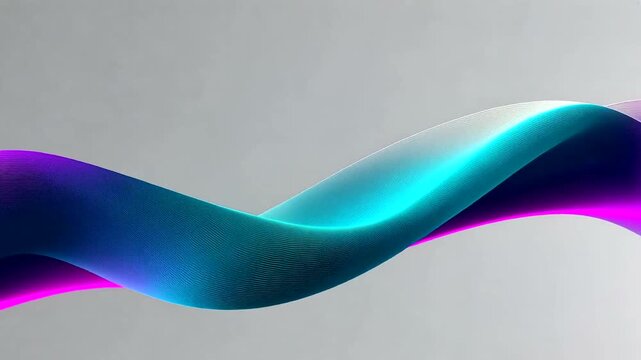 Abstract flowing ribbons in gradient cyan, purple, and pink on a gray background