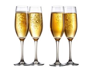 Elegant Champagne Glass Duo with Sparkling Bubbles, isolated on transparent background