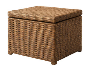 Rattan storage box with removable lid for patio firewood storage.