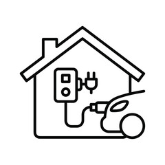 Line art icon depicting an electric car charging station at a home