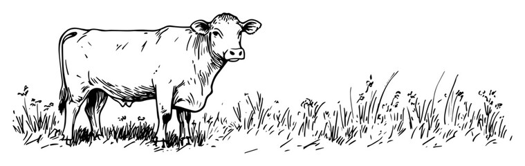 young cow standing in field sketch
