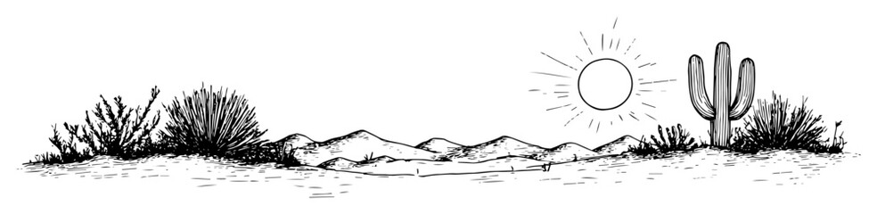sunny cactus desert scene sketch © Kaz