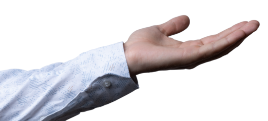 Hand reaching out against a transparent background for a welcoming gesture