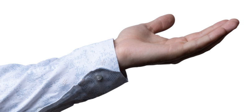 Hand reaching out against a transparent background for a welcoming gesture