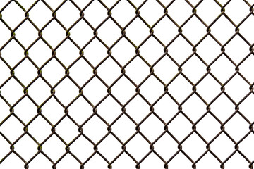 Rusty chain link fence texture isolated on transparent background for design use