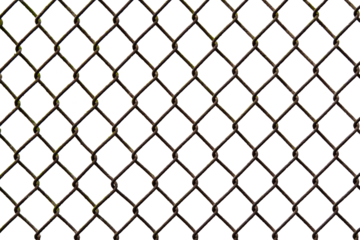 Rusty chain link fence texture isolated on transparent background for design use