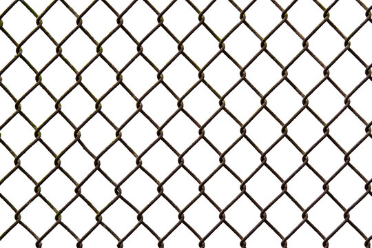 Rusty chain link fence texture isolated on transparent background for design use