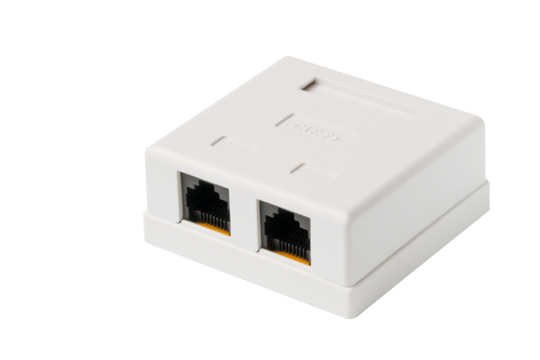 Network adapter for connection with two ethernet ports on transparent background
