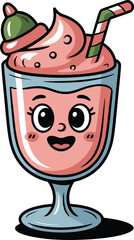 Happy cartoon illustration of a cute comic monster face drinking a fun beverage