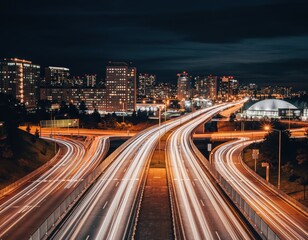 Fototapeta premium Long Exposure Night View of City Lights and Traffic Flow