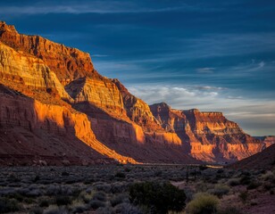 Fototapeta premium Majestic Canyon with Layered Rock Formations at Sunset in High Quality