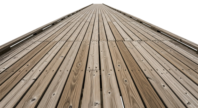 Weathered Wooden Pier Boardwalk Surface with Visible Grain and Knots isolated on a transparent background