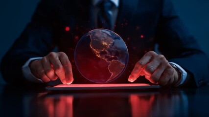 Hands interacting with digital globe over tablet technology concept - Powered by Adobe