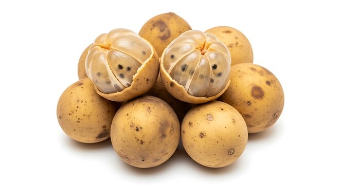 Fresh Langsat Fruit Pile with One Peeled Open