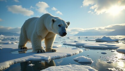 Lone Polar Bear Arctic Ice Platform