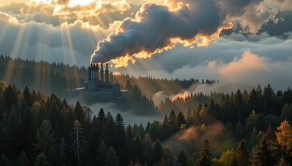 Industrial Landscape with Foggy Atmosphere