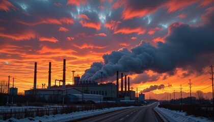Vibrant Sunset Sky Over Industrial