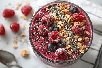 muesli smoothie with berries and yogurt and chia