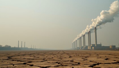 Industrial Area with Chimneys and Nearby Underwater Landscape