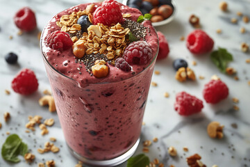 muesli smoothie with berries and yogurt and chia