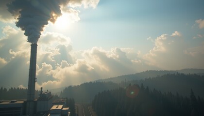 Industrial Landscape with Green Hills