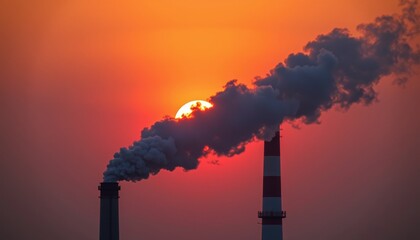 Sunset Over Polluted Factory Sky
