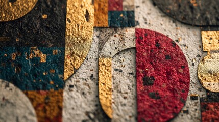 Abstract geometric art texture background with gold leaf and circle shapes in modern design style