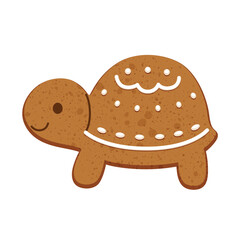 Cute, Delicious Tortoise Gingerbread Cookie with Icing Decoration for Christmas - Vector Illustration