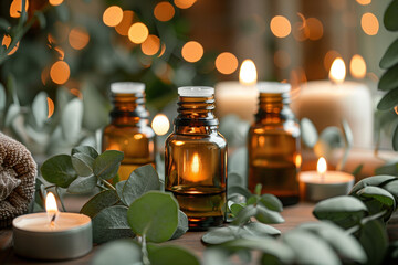 spa still life with candles and oil aromatherapy