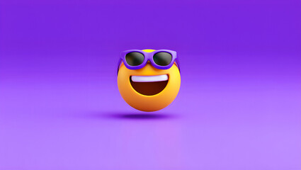 Happy smiling emoji wearing sunglasses on a vibrant purple background, perfect for fun content, Generative AI